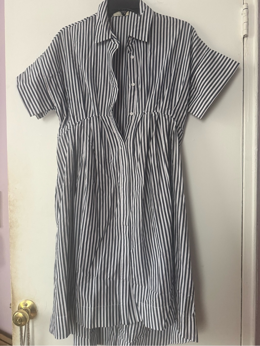Striped Collared Midi Dress in Navy and White